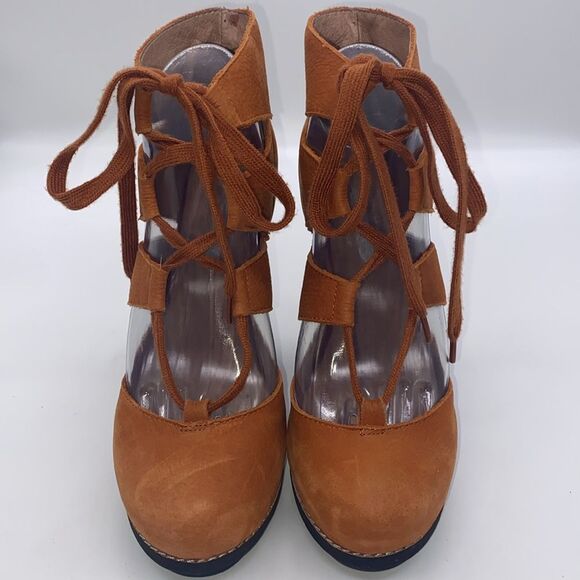 ✨🧡 Cinnamon Rust Burnt Orange Jeffrey Campbell x Free People Laced Heels 🧡✨ - Picture 8 of 16